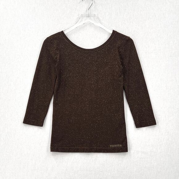 MAX MARA BODYWEAR Stretch Knit Layering Top Womens Large Brown Gold 3/4 Sleeve - Picture 2 of 11